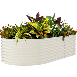 Garvee Large Galvanized Raised Garden Bed – 8x4x2 ft Metal Planter Box for Vegetables, Flowers & Herbs – Rust-Resistant, Bottomless, Easy Assembly – Beige, 240x120x60cm