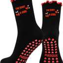Women Cute Pilates Socks Grip Crew Yoga Socks Ruffle Cuff Embroidery Pattern Workout Ballet Socks (Black)