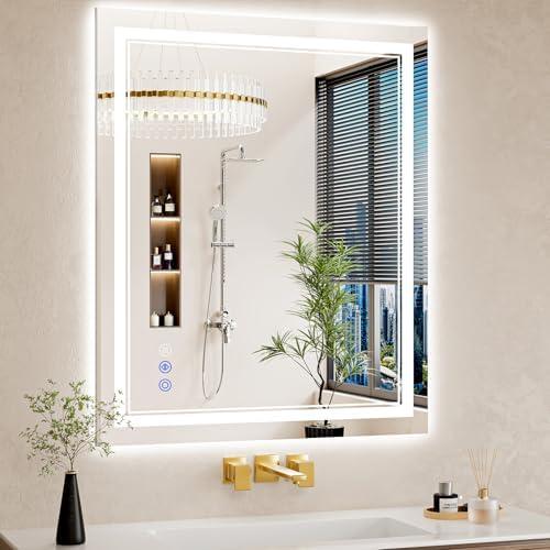 WISSMIELS 30"x32" LED Bathroom Mirror with Lights, Anti-Fog, Backlit + Front Lit, Dimmable, Led Vanity Mirror for Wall, Lighted Bathroom Mirror, 3 Colors, Shatter-Proof Tempered Glass