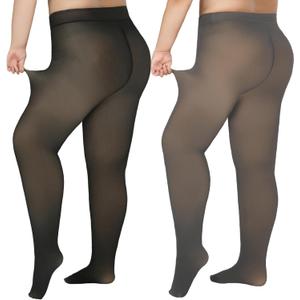 Delcast Plus Size Fleece Lined Tights Women - Fake Translucent Sheer Warm Thermal Pantyhose Leggings for Winter (XXXL)