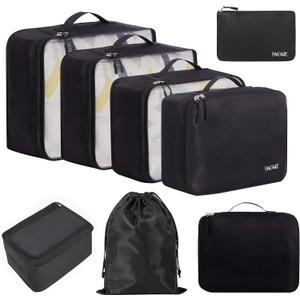 BAGAIL 8 Set Packing Cubes Luggage Packing Organizers for Travel Accessories (Jet Black)