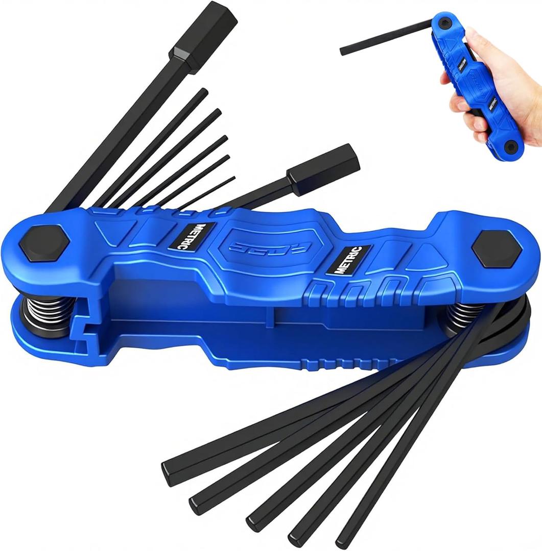 12-Piece Large Folding Hex Key Set Metric (1.5-12mm), Heavy Duty Allen Wrench Set, Portable Tool for Archery, Bike Repair, Furniture, and Basic Home Maintenance (Blue)