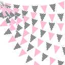 32Ft Racing Party Decorations Pink Black White Checkered Racing Car Fabric Banner Triangle Flag Pennant Garland Streamers for Kids Girls Car Birthday Two Fast Baby Shower NASCAR Picnic Outdoor Decor