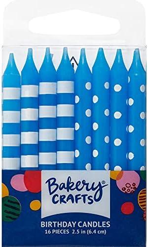 CakedDrake Cake Topper Decor, Candles,Blue Stripes & Dots shape Candles (12/PKG)