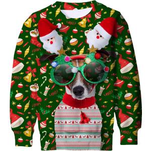 Funnycokid Kids Ugly Christmas Sweater Girls Boys Xmas Sweatshirt Funny Fleece Outfit 3D Print Clothes 4-16 Years (Green, M)