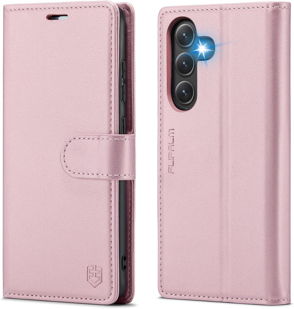 FLIPALM Wallet Case for Samsung Galaxy S24 Fe, RFID Blocking Credit Card Holder, PU Leather Folio Flip Kickstand Protective Shockproof Cover for S24 Fe (Rose Gold, for S24 Fe - 6.4")