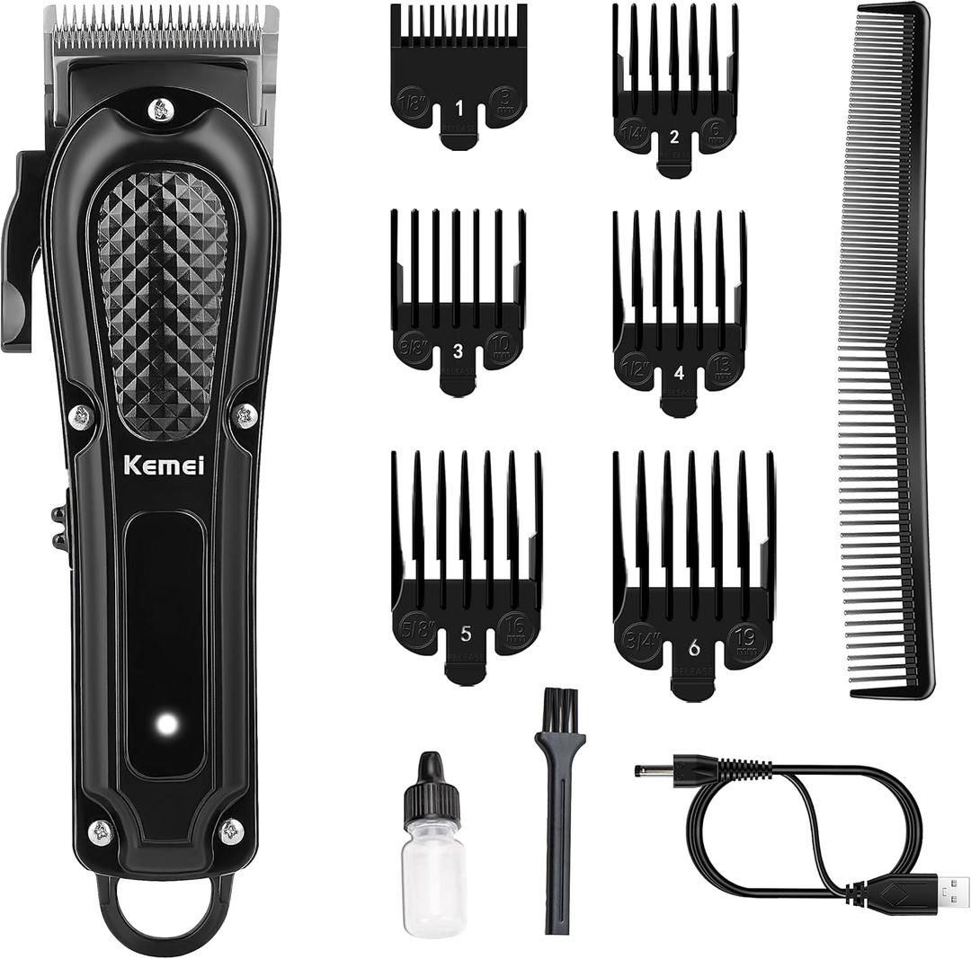 KEMEI Hair Clippers for Men, Professional Barber Clipper for Hair Cutting Cordless & Corded, Rechargeable Beard Trimmer