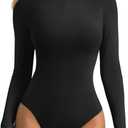 ATHMILE Women's Mock Turtle Neck Long Sleeve Tops Bodysuit Jumpsuit (X-Large, Black)