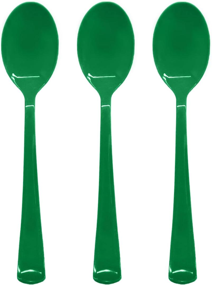 50 Pcs Green Plastic Spoons Green Plastic Silverware Disposable Cutlery Heavy Duty 50 Spoons for Birthday, Graduation Party, Picnic, Saint Patrick's Day