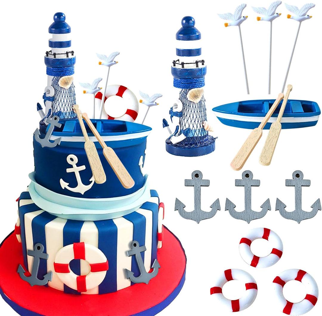 LaVenty 11 PCS Nautical cake Topper Baby Shower Nautical Cake Decoration Wedding Bachelorette Engagement Party Supplies Nautical Party Supplies Favors
