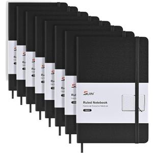 SUIN Lined Journal Notebooks for Work, School & Journaling  Hardcover, Medium A5 Size 5.6 x 8 in, 160 Pages, 100 GSM Thick Paper for Note Taking & Writing (Black-8Pack)