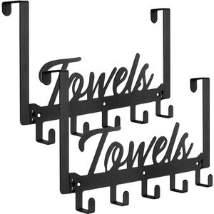 Azmoncy 2 Pack Over The Door Hooks, Heavy Duty Over Door Towel Hanger with 10 Coat Hooks for Bedroom, Bathroom, Kitchen Towels, Bags, Hats (Black)