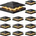 APONUO Solar Post Cap Lights 12-Pack, Black IP64 Waterproof 16 LED Fence Post Solar Lights for 4x4 5x5 6x6 Wood/Vinyl Posts, 2-Mode Deck Post Lights Solar Powered, 10-Hr Lighting for Patio Yard Porch