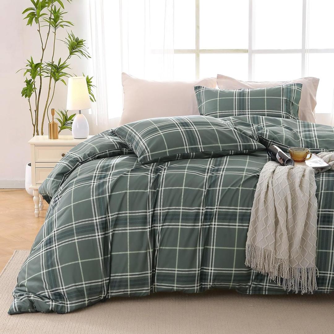 MUXHOMO Duvet Cover King Size Floral Duvet Cover Set with Zipper Closure, Red Plaid Bedding Set, 3 Pieces, 1 Duvet Cover 90"x104" with 4 Corner Ties and 2 Pillowcases 20"x36" (04 - Grey Plaid (No Comforter))