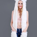 Winter Faux Fur Animal Hood, Hat Scarf Gloves Set 3-in-1 Beanie with Ears Paws Pocket Mittens Fluffy Hat Costume Hats