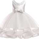 Baby Pageant Dress Toddler Girls Tutu Gown Flower Wedding Dresses, White 4-5T