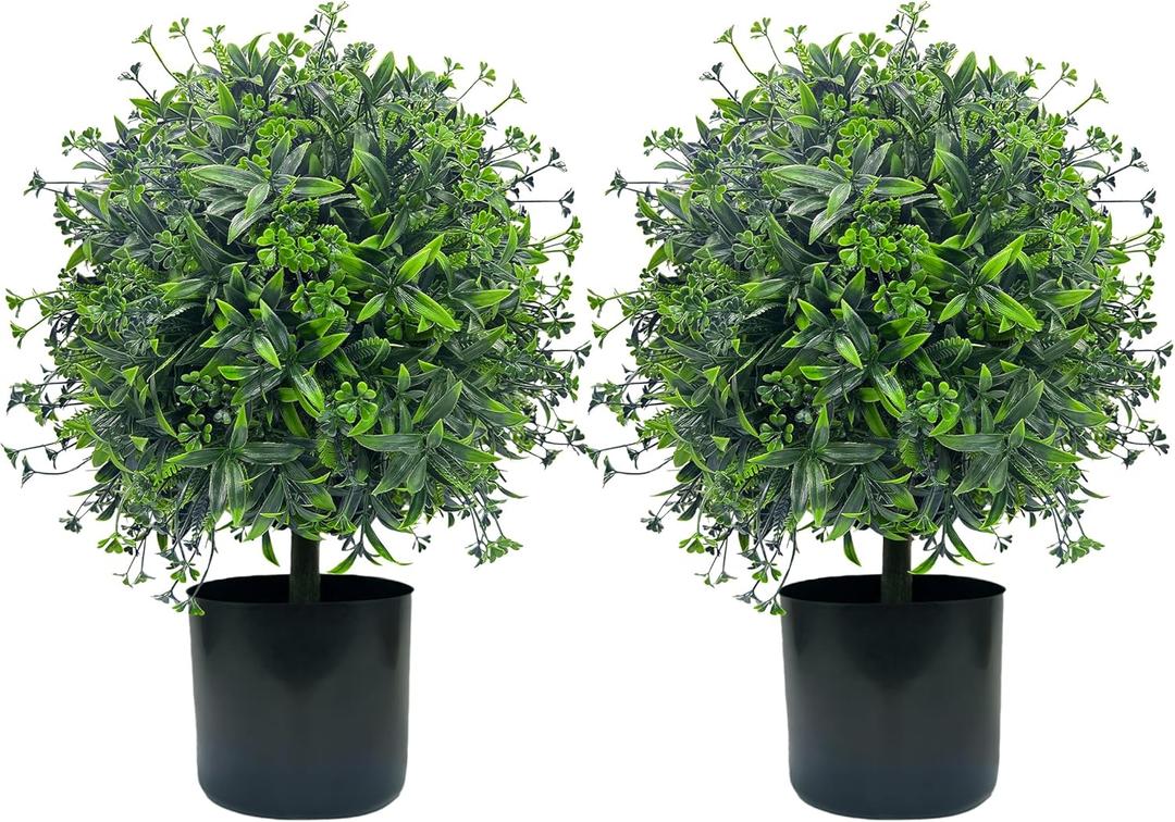 Artificial Topiary Boxwood Ball 20 Inch 2pcs UV-Protected Green Faux Plants Outdoor for Home Front Porch, Indoor Walkway, Entryway Indoor & Outdoor Decor