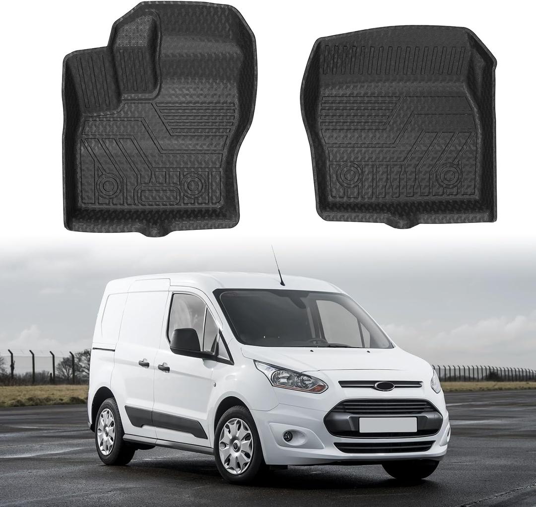 Mixsuper Custom Fit Front Floor Mats for 2014-2021 Ford Transit Connect with Vinyl Flooring and Floor Posts Only, All Weather Floor Liners Durable 1st Row Set Black