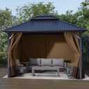 Aoodor 10x12 ft Outdoor Gazebo Curtains, 4 Panels Waterproof Privacy Sidewall Replacement with Zipper for Patio Pergola and Canopy, Brown and Coffee