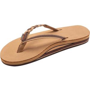Rainbow Sandals Women’s Double Layer Flirty Braidy Premier Leather w/Single Braided Strap, Dark Brown, Ladies Small / 5.5-6.5 B(M) US