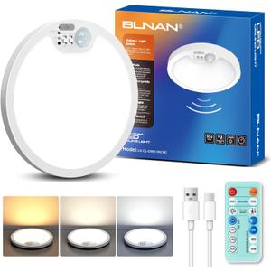 BLNAN Rechargeable Motion Sensor Ceiling Light with Remote, Dimmable Closet Light, LED Shower Lights, Waterproof Battery Operated Ceiling Light for Closet Shower Stairs Shed Hallway Porch (7.1inch 1 pack)