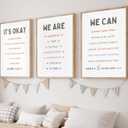 3pcs Affirmation for Kids Wall Art Nursery Wall Decor Daily Inspirational Quotes Posters Positive Motivational Words Prints Canvas Kids Bedroom Painting Pictures for Nursery Playroom Unframed