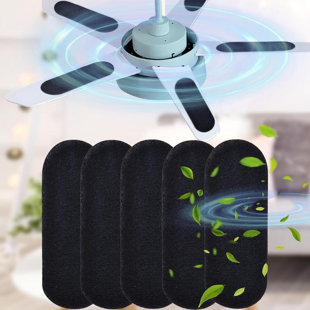 2 x 5 Pack Ceiling Fan Filter for Blades, Universal Strong Adhesive Activated Carbon Air Filter, Coconut Carbon Fan Air Purifier Pads for Home,Bedroom Kitchen,Office, Ceiling Fan Air Filter Accessories