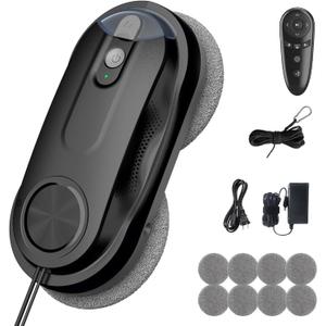 KKI Window Cleaning Robot with Dual Spray for High-Rise Windows,Black | Automatic,Max 3200Pa, 3 Cleaning Modes & Edge Detection, Remote Control,2 Pre-Installed 8 Replacement Cloths,85ml