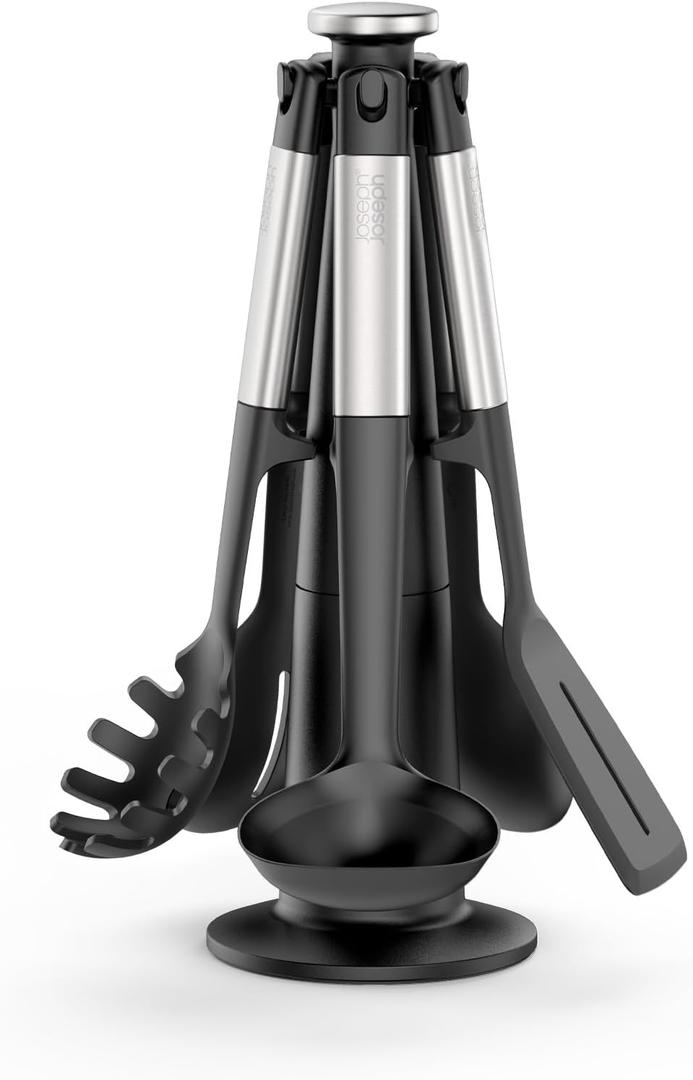 Joseph Joseph Elevate 5-piece Silicone Kitchen Utensils Carousel, BPA Free, Heat Resistant Non Stick Utensil Set, Weighted Stainless Steel Handles