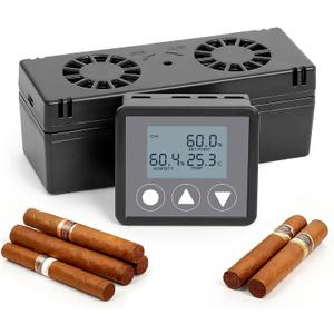 Electric Cigar Humidifier for Cigar Humidor Box - Dual-Fan Sensor-Controlled + LCD Humidity & Temperature Display, Multi-Device Connection Supported, for 40-180 Cigars 1V1