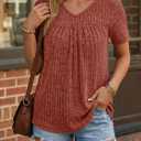 AUTOMET Womens Summer V Neck Babydoll Tops Short Sleeve Shirts | Trendy Summer Office Business Blouses (S)