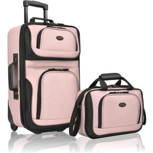 U.S. Traveler Rio Lightweight Softside Rolling Carry-on Suitcase, 2-Wheel Set, Pink