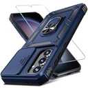 Janmitta Compatible with Samsung Galaxy A35 5G Case Built in Slide Camera Lens Cover+Screen Protector+Finger Ring Holder Kickstand,Heavy Duty Shockproof Full Body Phone Cover,2024 Dark Green