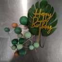 38pcs Jungle Safari Animal Cake Topper with Palm Leaves and Brown Green Khaki Decorative Balls for Jungle Safari Wild Themed Birthday Cake Decoration