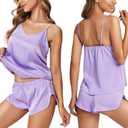 Ekouaer Silk Pjs for Women Satin Pajamas Set Lingerie Camisole Pajamas Cami Shorts Set Nightwear Lavender, XL