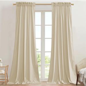 StangH 90 inches Beige Curtains for Nursery Bedroom Soft Velvet Light Dimming Privacy Window Drapes Elegant Home Decor for Laundry/Office/Dining Room, W42 x L90, 2 Panels