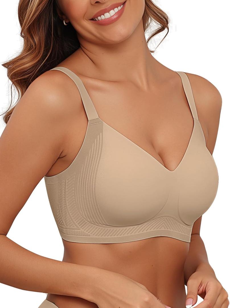 As Fairy Womens Full Coverage Push Up Bras with Support and Lift Velvet Silhouette Wireless Everyday Bralettes (Small, Beige)