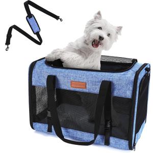 Large Cat Dog Carrier for Pet Up to 20 Lb - 201313 in, Top & Side Entry, Foldable, Soft-Sided Pet Carrier with Ventilated Anti-Scratch Mesh & Car Seat Buckle for Car, Travel and Vet - Blue