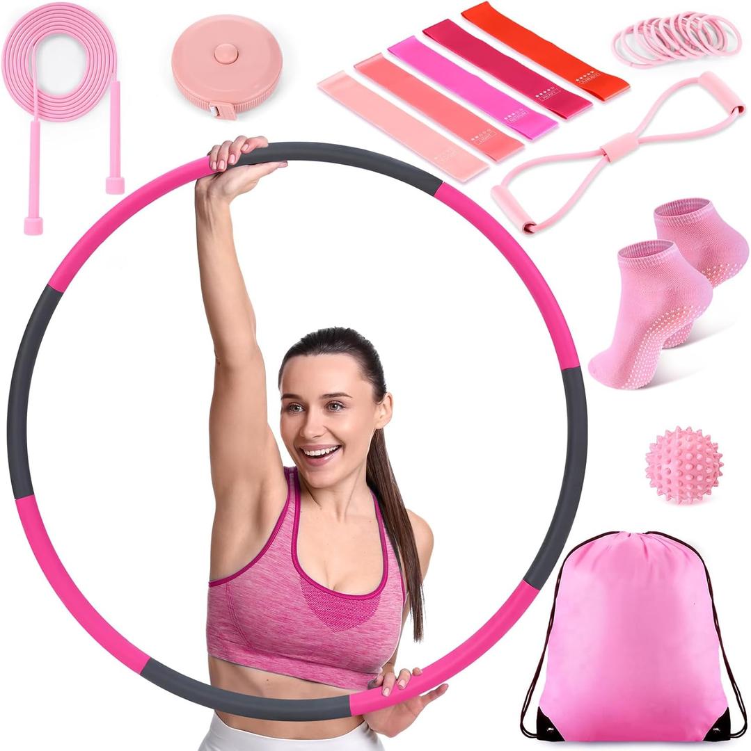 22 Pcs Home Pilates Kit for Women Pilates Equipment Essentials Set with Weighted Exercise Hoop, Figure 8 Resistance Band, Fascia Ball, Exercise Band & Accessories for Workout & Beginner