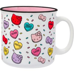 Silver Buffalo Sanrio Hello Kitty Valentine Candy Hearts And Bows Love and Bestie Pattern Ceramic Camper Mug, 20 Ounces
