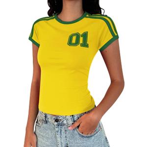 Y2k Graphic Baby Tees for Women Summer Short Sleeve Crop Tops Women T Shirts Going Out Tops Trendy Clothes (Large, Yellow)