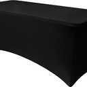 Obstal Spandex Table Cover 8ft Fitted Tablecloth Rectangular - Black Rectangle Folding Table Cloth for Birthday Party Wedding Banquet, 96L x 30W Inch