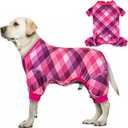 KYEESE Dog Pajamas Soft Checkered Dog Pajamas Velvet Dog Pajamas for Medium Dogs Stretchable Dog Onesie Comfy Dog Coat Dog Pjs Dog Clothes Dog Apparel, Pink, XXL