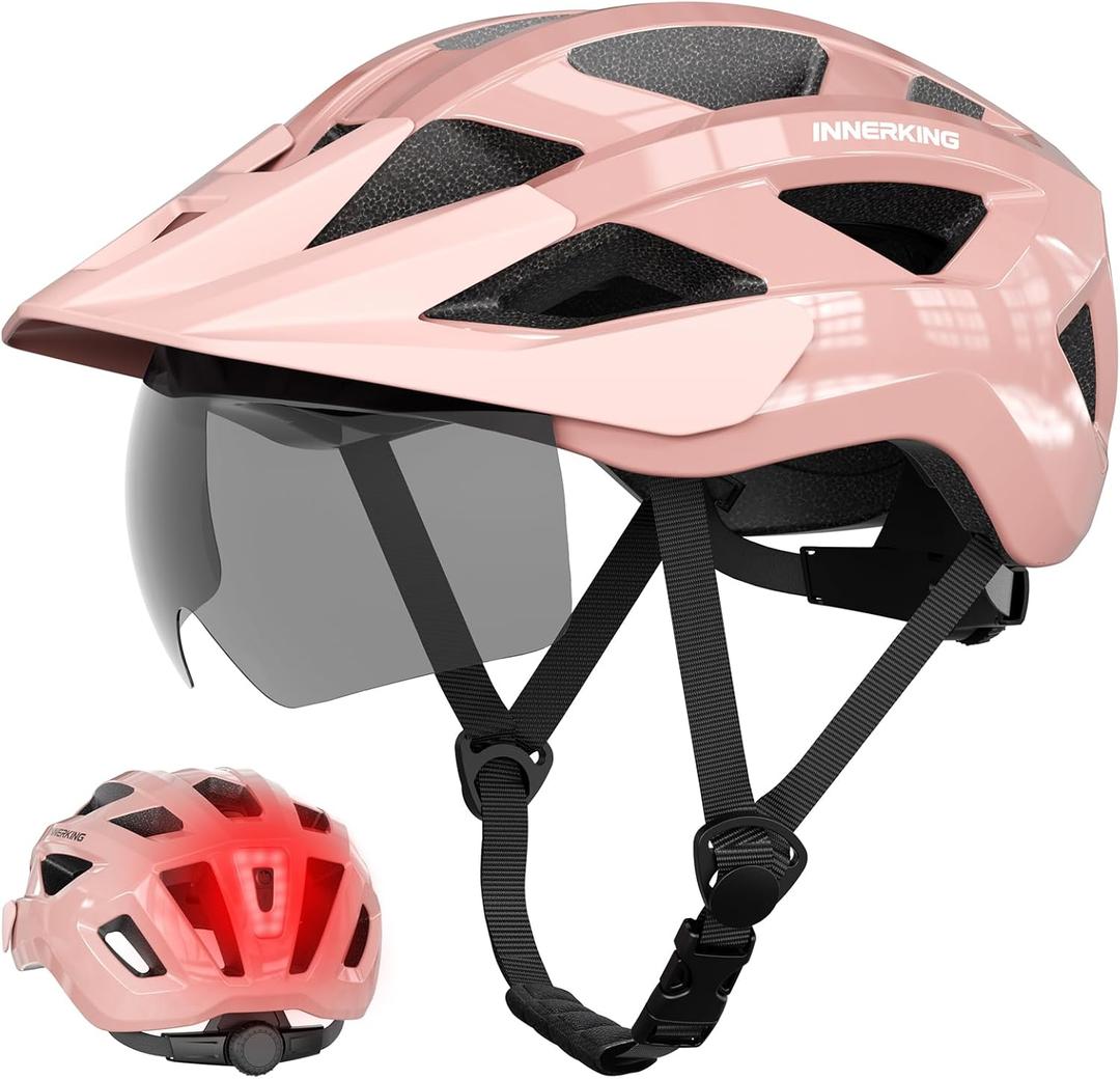 InnerKing Adult Bike Helmet Rear Light & OTG Magnetic Goggles for Men Women | Lightweight Mountain Bicycle Helmets,Rechargeable Rear Light,Detachable Goggles, Road Cycling with Removable OTG Visor, M