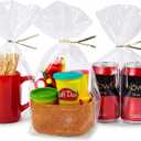 Wowfit 50 CT 8x12 Inch Clear Flat Cellophane Treat Bags with 6” Gold Twist Ties, Cello Packaging for Mugs, Dessert, Muffins, Party Favors and Gift Wrapping