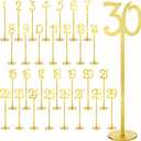30 Pcs Wood Table Numbers Wedding 1-30 for Reception Stands Seat Table Numbers with Holder Base for Wedding Party Event Catering(Gold Color)
