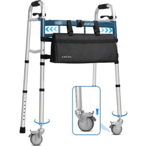 Agrish Narrow Walkers for Small Spaces - FSA/HSA Eligible Walker with 360 Swivel Wheels&Brakes, Width&Height Adjustable, Narrow Walkers with Basket, Foldable Walker for Seniors, Up to 350 lbs