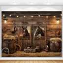 Western Cowboy Party Decorations Backdrop 10x8ft Wild West Rodeo Banner Saloon Country Horse Rustic Barn Door Photography Background for Baby Shower Birthday Supplies Photoshoot Polyester Fabric