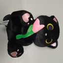 Black Cat Plush Holding Pink Tulip - 8" Kawaii Stuffed Cat with Flower, Soft Cute Plush Toy for Mom, Cute Stuffed Animals for Girls & Kitten Lovers
