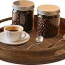 Round Decorative Tray,Wooden Serving Tray with Handles, 11.8in Vintage Brown Decorative Trays for Coffee Table,Kitchen Counter,bandejas decorativas
